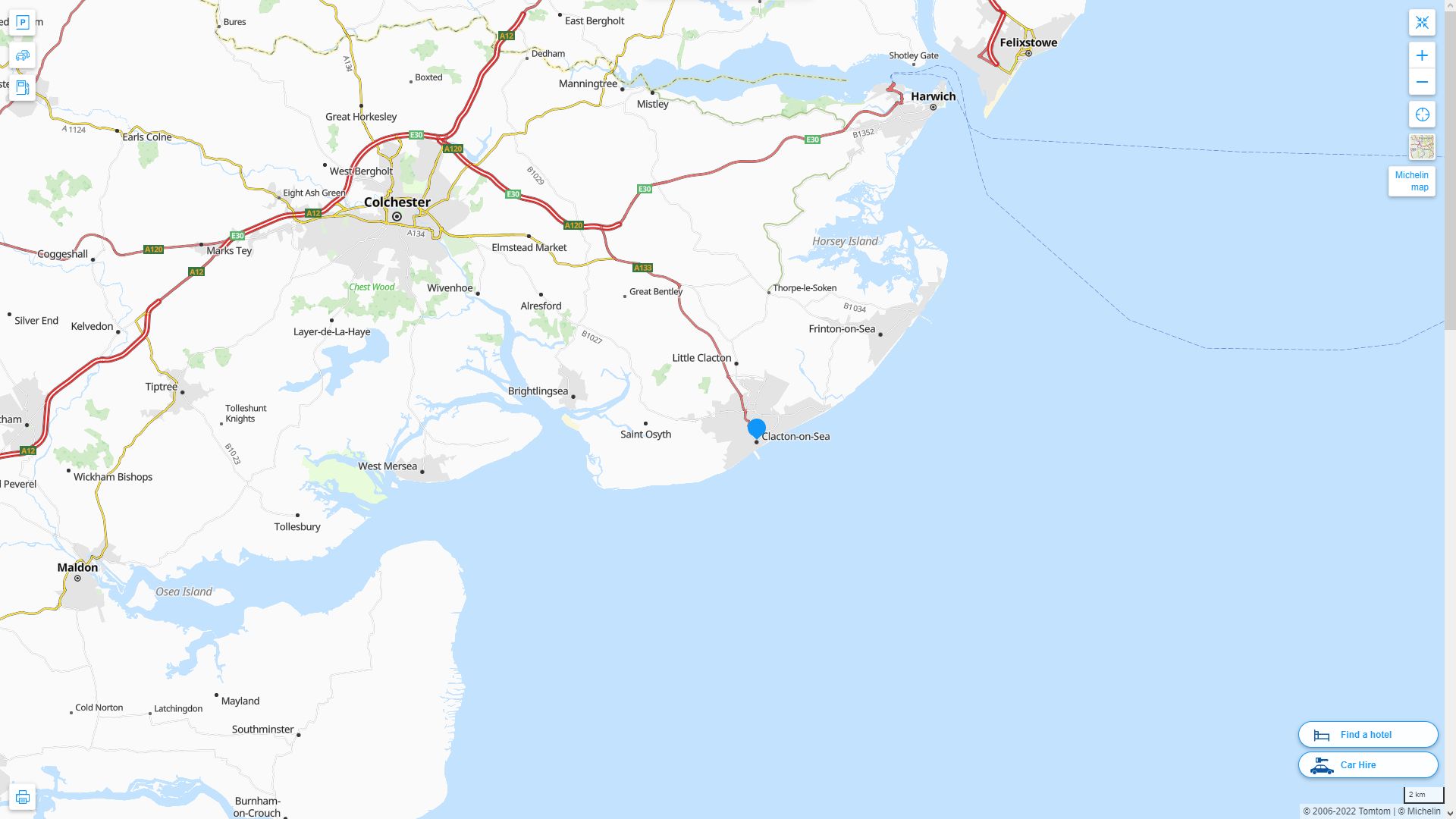 Clacton on Sea Highway and Road Map